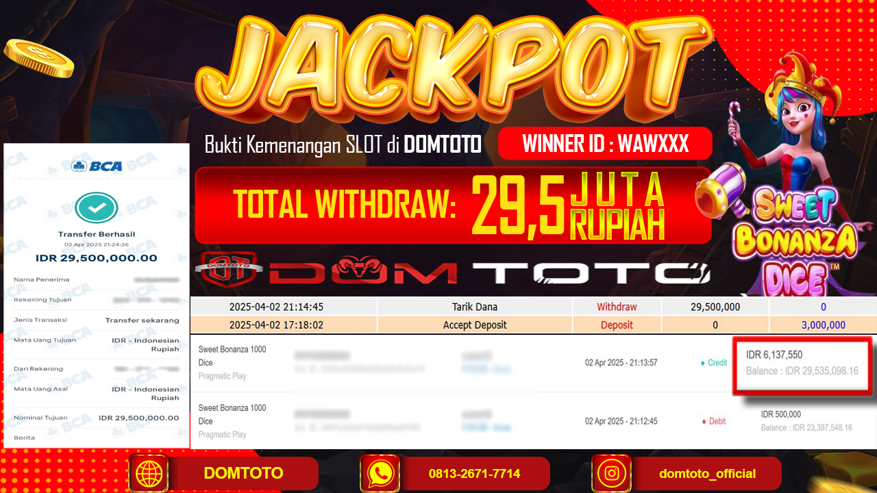 JACKPOT SLOT SWEET BONANZA DICE 02  APRIL 2025